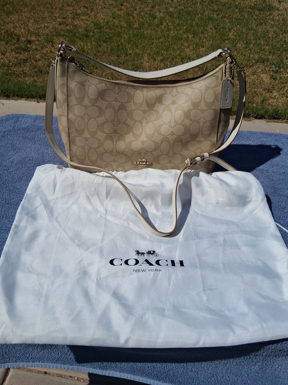 COACH Beige Signature Canvas Shoulder Bag